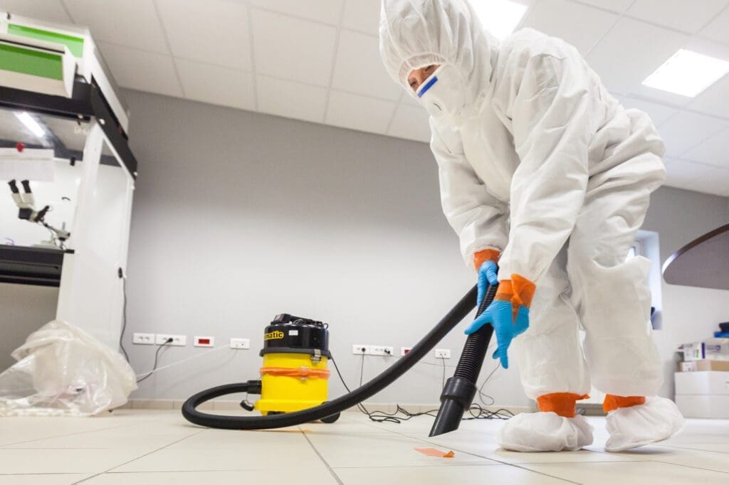 Janitor cleaning inside the office